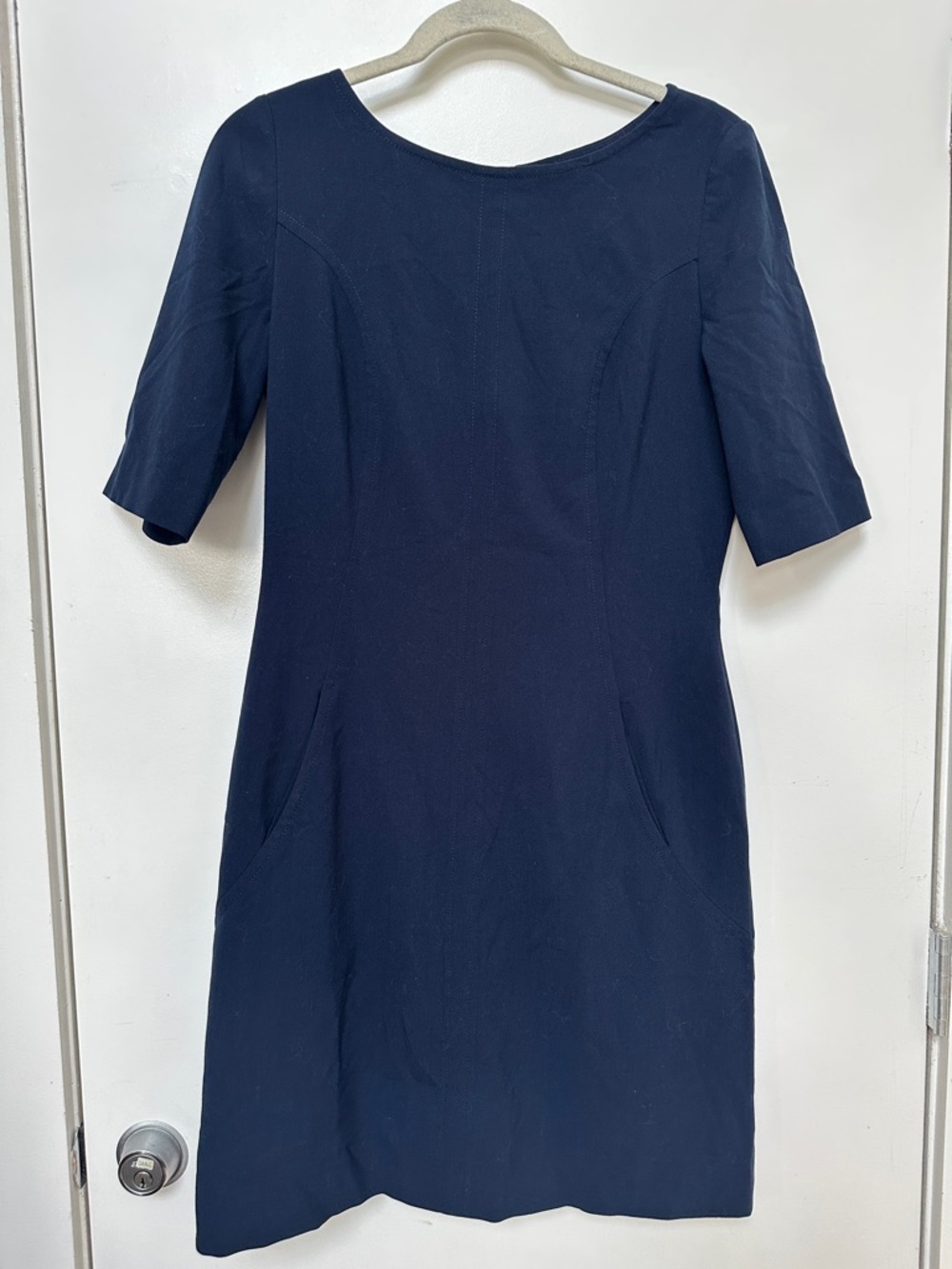 Tahari ASL Navy Midi Sheath Dress with Exposed Zip